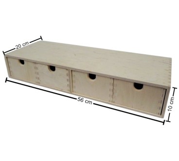 Wide Plywood Chest with 4 Drawers – Horizontal Desk & Craft Organizer – 56x20x10 cm