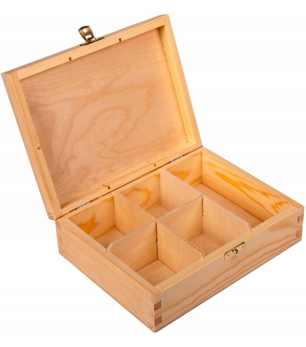 Wooden Tea Box – 5 Compartments – Handmade in UK