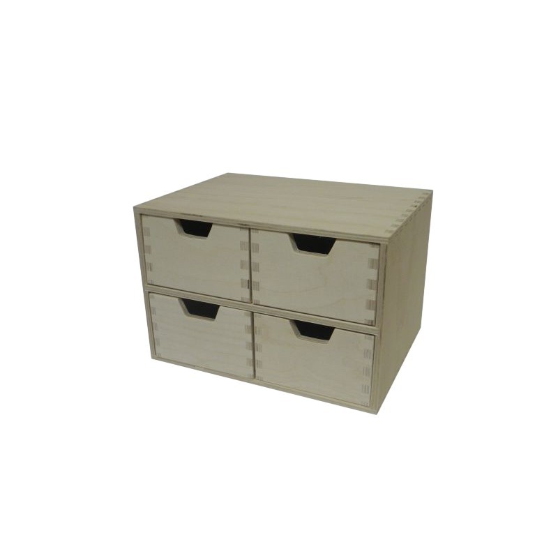 Square Plywood Chest with 4 Drawers – Desk & Craft Organizer – 28x20x19.5 cm