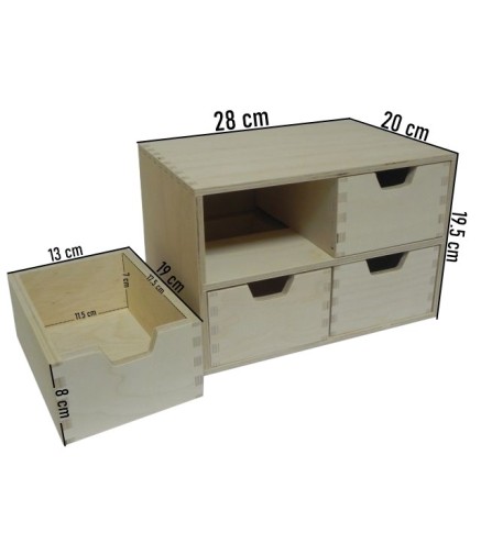 Square Plywood Chest with 4 Drawers – Desk & Craft Organizer – 28x20x19.5 cm