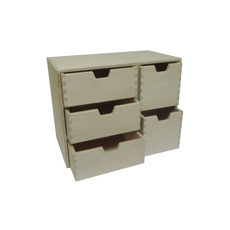 Plywood Chest with 5 Drawers – Mixed Size Organizer for Desk & Craft – 36.5x20.5x29 cm
