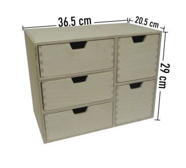 Plywood Chest with 5 Drawers – Mixed Size Organizer for Desk & Craft – 36.5x20.5x29 cm
