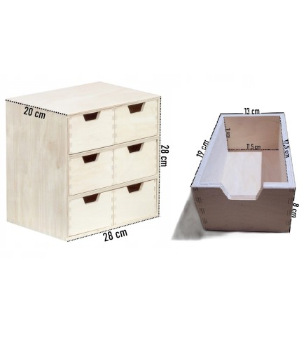 Plywood Chest with 6 Drawers – Desk & Craft Organizer – 28x20x28 cm