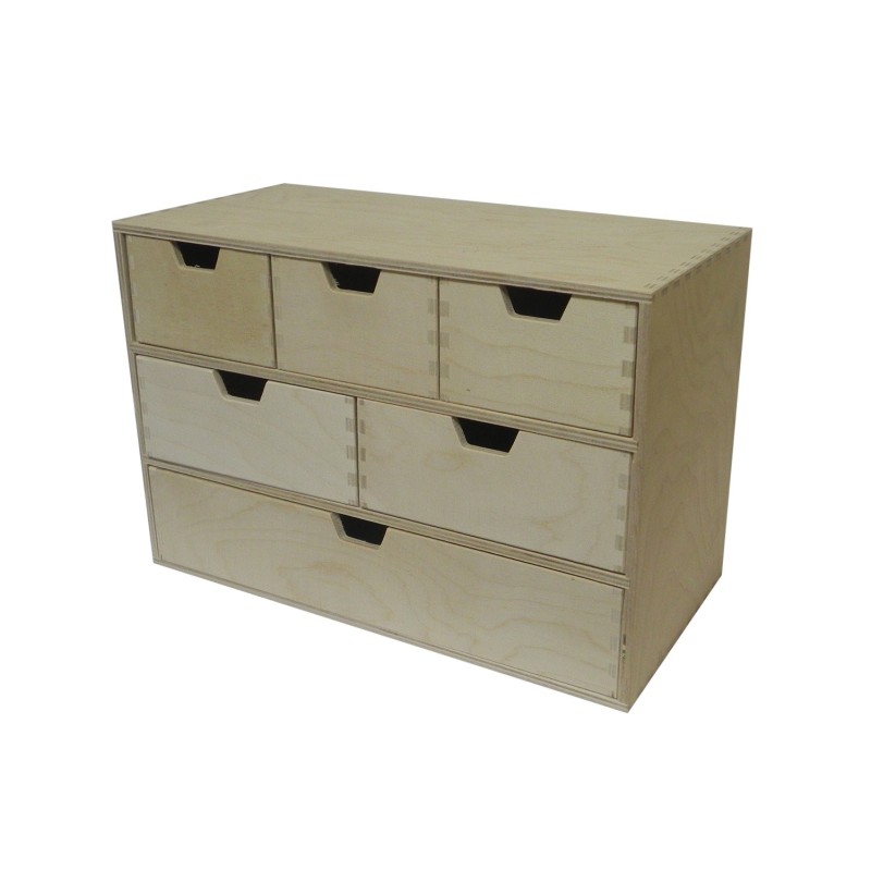 Plywood Chest with 6 Drawers – Multi-Size Desk & Craft Organizer – 42x20x28 cm