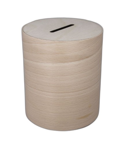Wooden Cylinder Money Box – Natural Birch Piggy Bank