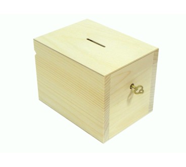 Wooden Money Box with Key – Pine and Plywood Piggy Bank