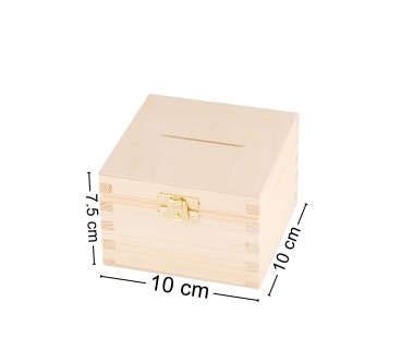 Wooden Money Box with Clip – Pine and Plywood Piggy Bank – 10x10x7.5 cm