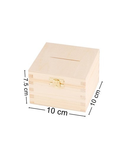 Wooden Money Box with Clip – Pine and Plywood Piggy Bank – 10x10x7.5 cm