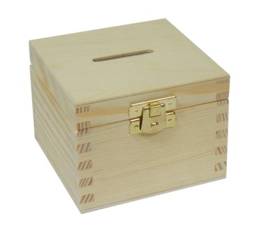 Wooden Money Box with Clip – Pine and Plywood Piggy Bank