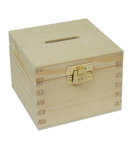 Wooden Money Box with Clip – Pine and Plywood Piggy Bank