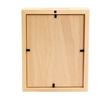 Wooden Money Box with Glass Front – Vertical Pine Frame Piggy Bank 21x16x4 cm