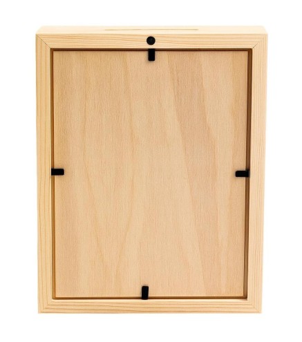 Wooden Money Box with Glass Front – Vertical Pine Frame Piggy Bank 21x16x4 cm