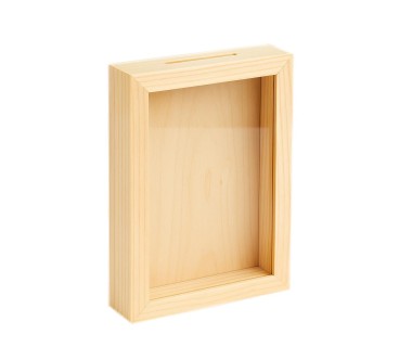 Wooden Money Box with Glass Front – Vertical Pine Frame