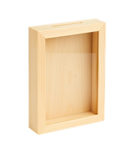 Wooden Money Box with Glass Front – Vertical Pine Frame
