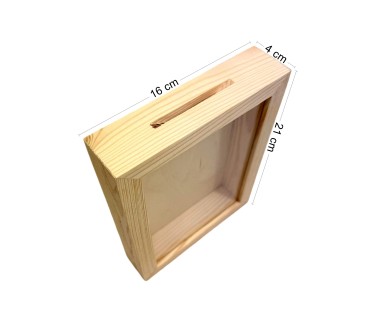 Wooden Money Box with Glass Front – Vertical Pine Frame