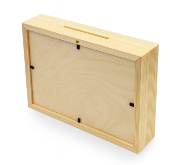 Wooden Money Box with Glass Front – Horizontal Pine Frame Piggy Bank 21x16x4 cm