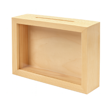 Wooden Money Box with Glass Front – Horizontal Pine Frame