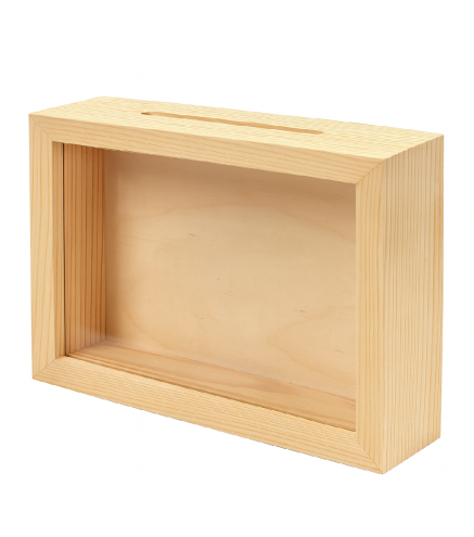 Wooden Money Box with Glass Front – Horizontal Pine Frame