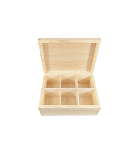 Wooden Tea Box – 6 Compartments – Handmade in UK