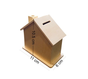 Wooden House-Shaped Money Box with Bottom Plug – Plywood Piggy Bank for Coins and Notes – 11x6x10.5 cm