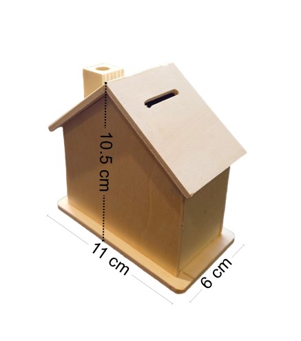 Wooden House-Shaped Money Box with Bottom Plug – Plywood Piggy Bank for Coins and Notes – 11x6x10.5 cm