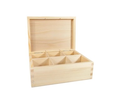 Wooden Tea Box – 6 Compartments – Handmade in UK