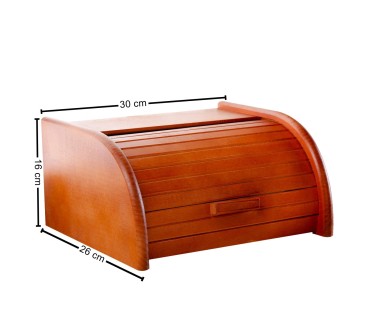 Small Orange Beech Wood Bread Box with Roll-Top Lid – Compact Wooden Kitchen Bread Bin 30x26x16 cm