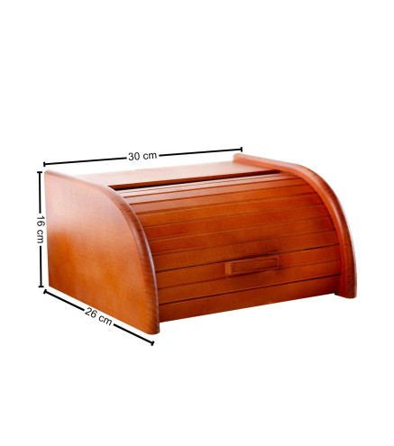 Small Orange Beech Wood Bread Box with Roll-Top Lid – Compact Wooden Kitchen Bread Bin 30x26x16 cm