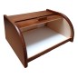 Small Dark Brown Beech Wood Bread Box with Roll-Top Lid – Compact Wooden Kitchen Bread Bin 30x26x16 cm