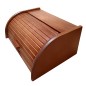 Small Dark Brown Beech Wood Bread Box with Roll-Top Lid – Compact Wooden Kitchen Bread Bin 30x26x16 cm