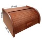 Small Dark Brown Beech Wood Bread Box with Roll-Top Lid – Compact Wooden Kitchen Bread Bin 30x26x16 cm