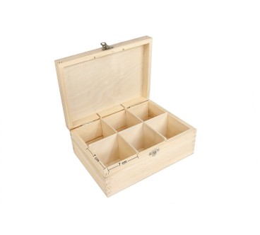 Wooden Tea Box – 6 Compartments – Natural Pine – Handmade in UK – Smooth Raw Finish – Storage for Tea