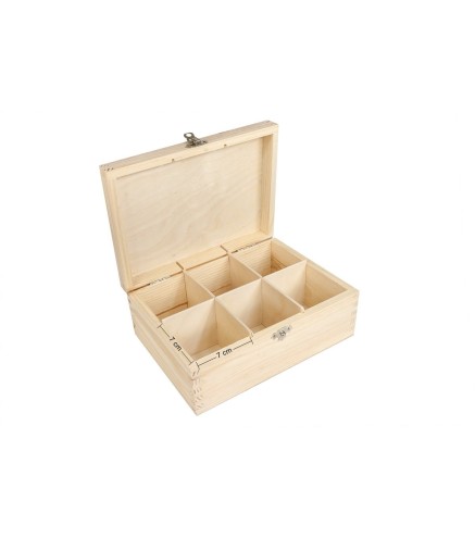 Wooden Tea Box – 6 Compartments – Natural Pine – Handmade in UK – Smooth Raw Finish – Storage for Tea