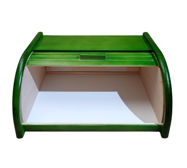 Small Green Beech Wood Bread Box with Roll-Top Lid – Compact Wooden Kitchen Bread Bin 30x26x16 cm