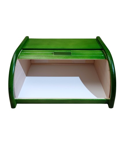 Small Green Beech Wood Bread Box with Roll-Top Lid – Compact Wooden Kitchen Bread Bin 30x26x16 cm