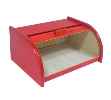 Small Red Beech Wood Bread Box with Roll-Top Lid – Compact Wooden Kitchen Bread Bin 30x26x16 cm