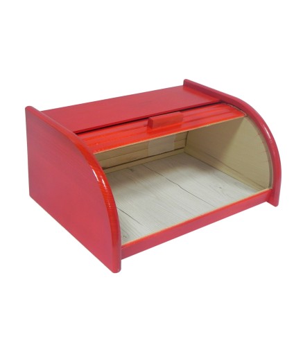 Small Red Beech Wood Bread Box with Roll-Top Lid – Compact Wooden Kitchen Bread Bin 30x26x16 cm