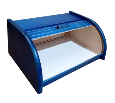 Small Blue Beech Wood Bread Box with Roll-Top Lid – Compact Wooden Kitchen Bread Bin 30x26x16 cm