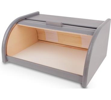Small Grey Beech Wood Bread Box with Roll-Top Lid – Compact Wooden Kitchen Bread Bin 30x26x16 cm