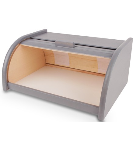 Small Grey Beech Wood Bread Box with Roll-Top Lid – Compact Wooden Kitchen Bread Bin 30x26x16 cm