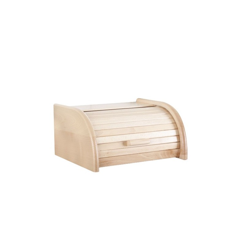 Small Natural Beech Wood Bread Box with Roll-Top Lid – Compact Wooden Kitchen Bread Bin 30x26x16 cm