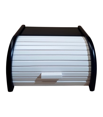 Wooden World – Large Black Bread Bin with White Shutter – 40x30x18 cm