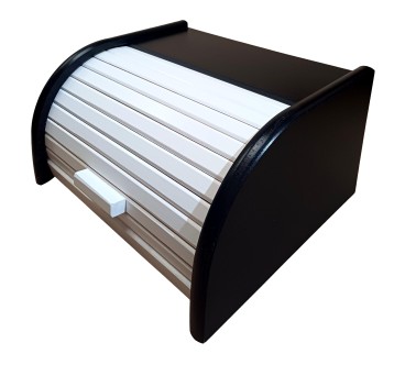 Wooden World – Large Black Bread Bin with White Shutter – 40x30x18 cm