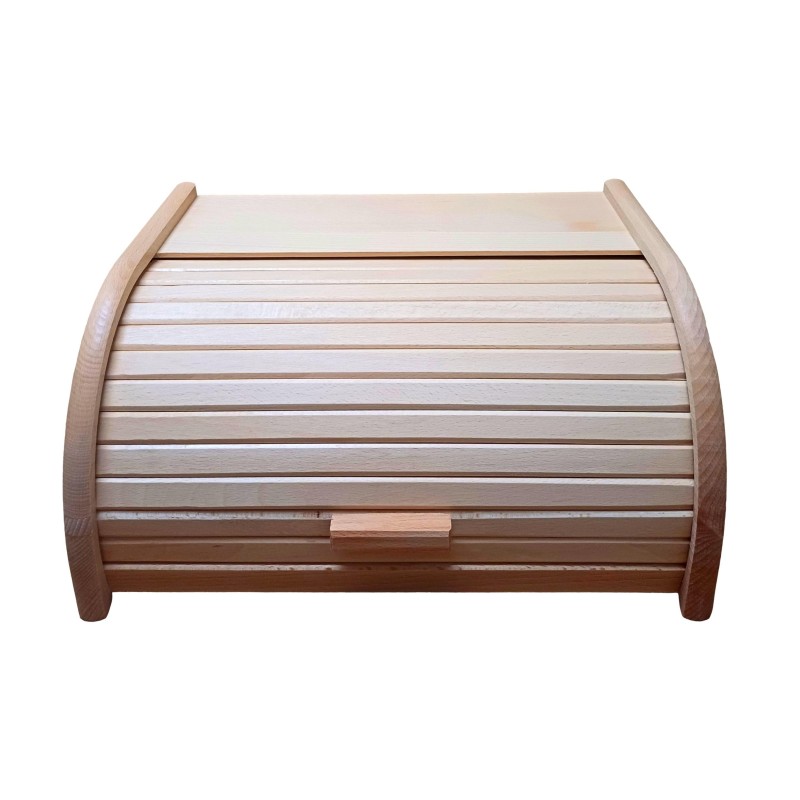 Large Raw Beech Wood Bread Box – DIY Craft Bread Storage Bin with Roll-Top Lid – 40x30x18 cm