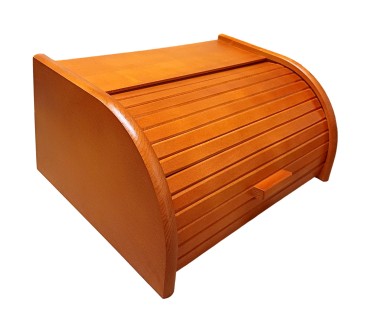 Large Orange Wooden Bread Box – Beech Roll Top 40x30x18 cm