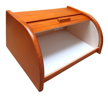 Large Orange Wooden Bread Box – Beech Roll Top 40x30x18 cm