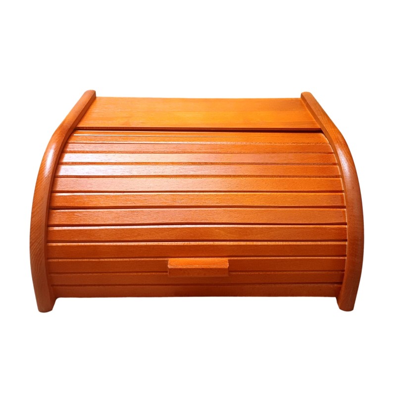 Large Orange Beech Wood Bread Box – Roll Top Bin for Kitchen Storage – 40x30x18 cm