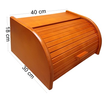 Large Orange Beech Wood Bread Box – Roll Top Bin for Kitchen Storage – 40x30x18 cm