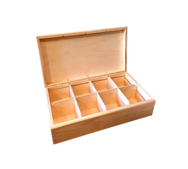 Wooden Tea Box – 8 Compartments – Handmade in UK