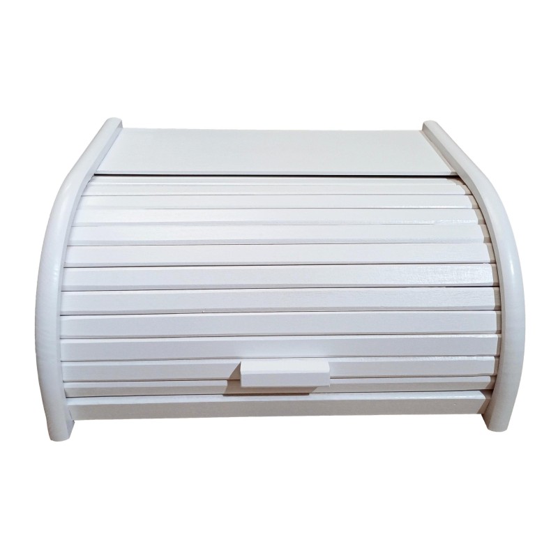 Large White Beech Wood Bread Box – Roll Top Kitchen Storage Bin with Sliding Front Cover – 40x30x18 cm